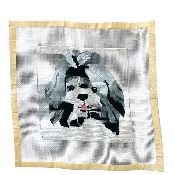 Preworked Needlepoint Canvas Petit Point Shih Tzu Puppy Dog 7 X 7 Handpainted - Picture 1 of 3